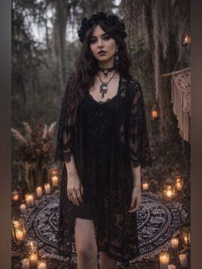 Shyanne Black Lace Open kimono - boho western whimsygoth festival